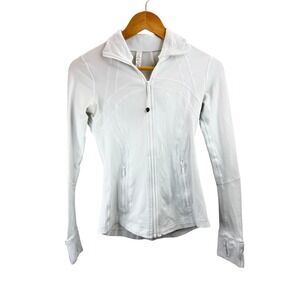 Lululemon White Fitted Zip‎ Up Jacket Thumbholes Activewear Women's Size XS